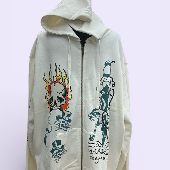 Ed Hardy Other - Ed Hardy White Graphic Hoodie Jacket